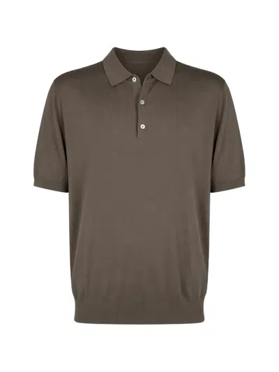 Manuel Ritz Short-sleeve Knitted Polo Shirt In Brown