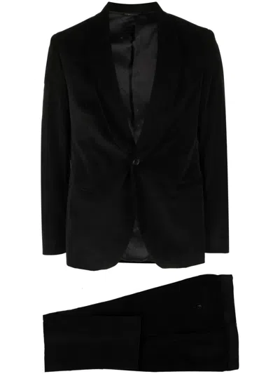 Manuel Ritz Single-breasted Velvet Suit In Black