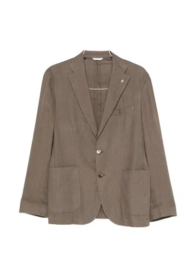 Manuel Ritz Single-breasted Linen Suit In Brown