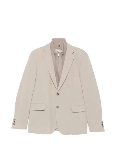Manuel Ritz Stretch Flannel-bib Blazer In 뉴트럴