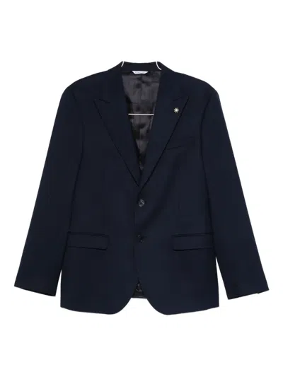 Manuel Ritz Stretch Hopsack-eye Suit In Blue