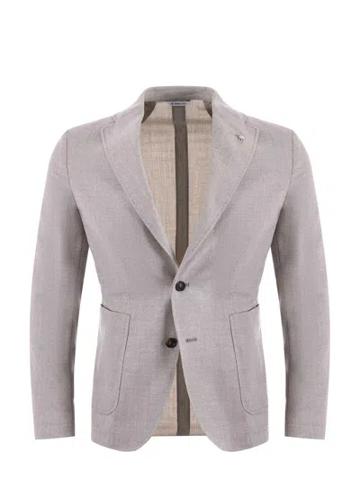 Manuel Ritz Stretch Wool Jacket In Sabbia Melange