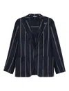 Manuel Ritz Pinstriped Tailored Navy Wool Blend Jacket In Blue