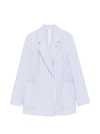 Manuel Ritz Striped Double-breasted Jacket In Blue