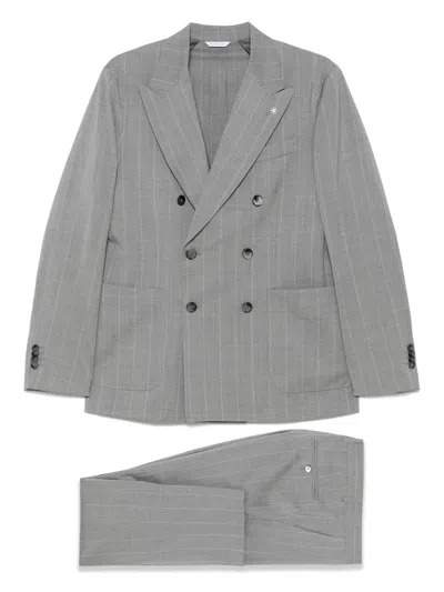Manuel Ritz Striped Suit In Grey
