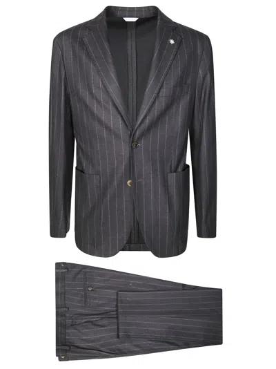 Manuel Ritz Tailored Grey Pinstripe Blazer In Black