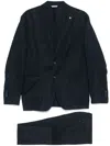 Manuel Ritz Tailored Navy Blue Two-piece Linen Suit In Black