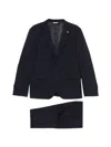 Manuel Ritz Tailored Virgin Wool Notch Lapels Suit In Navy