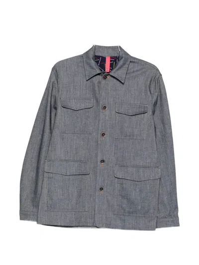 Manuel Ritz Twill Chore Jacket In Gray