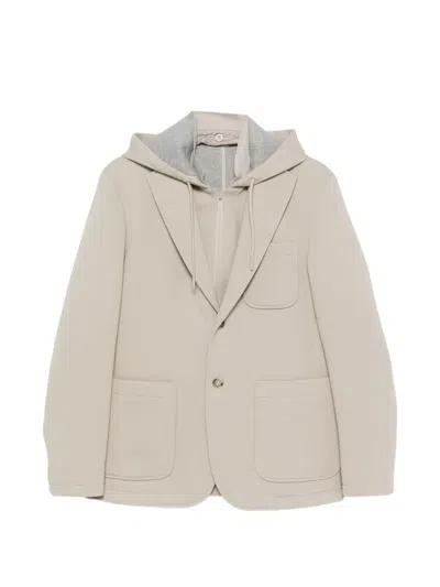Manuel Ritz Twill-jersey Hooded Jacket In Neutral