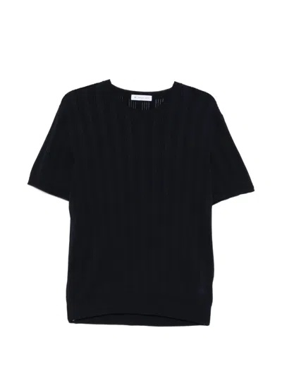 Manuel Ritz Perforiertes T-shirt Mit Streifen In Black