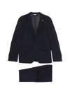 Manuel Ritz Tailored Virgin Wool Notch Lapels Suit In Black