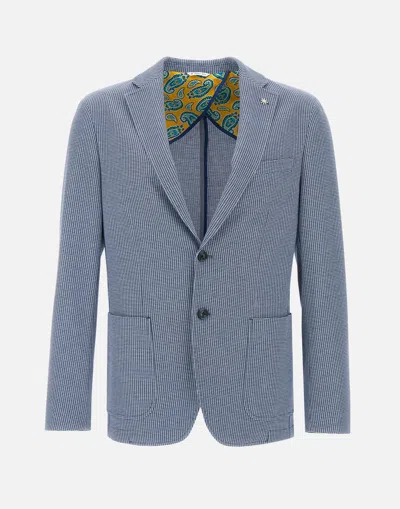 Manuel Ritz Viscose Stretch Houndstooth Blazer In Blue