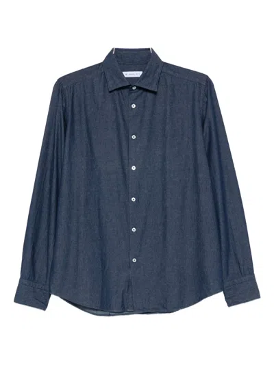 Manuel Ritz Washed Cotton-chambray Shirt In Blue