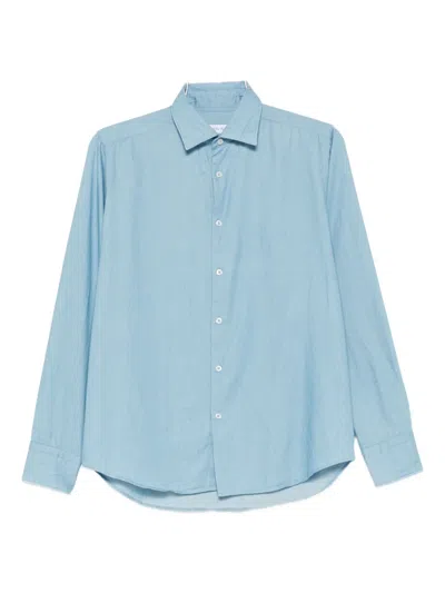 Manuel Ritz Washed Cotton-chambray Shirt In Blue