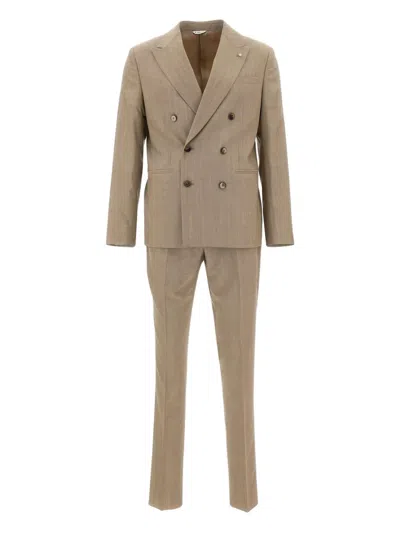 Manuel Ritz Wool Double-breasted Suit In Neutral