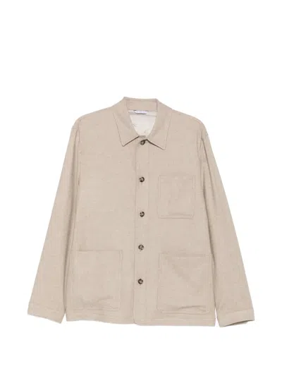 Manuel Ritz Wool-blend Twill Shirt Jacket In Neutral