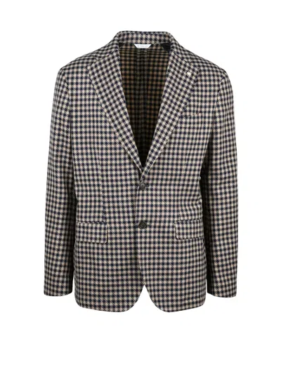 Manuel Ritz Wool/cotton Jacket - Beige/blue In Gray