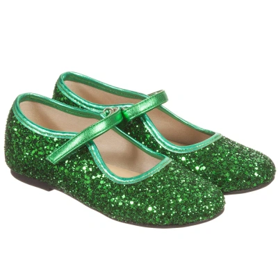 Manuela De Juan Babies'  Girls Green Glitter Shoes