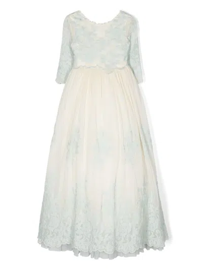 Manuela Macías Kids' Lace-detailing Round-neck Dress In White
