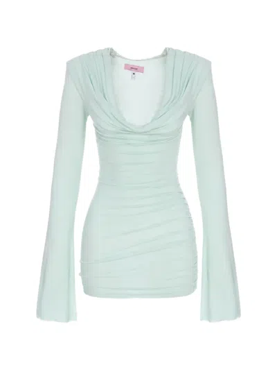 Manurí Alma Ruched Lace-trim Mini Dress In Green