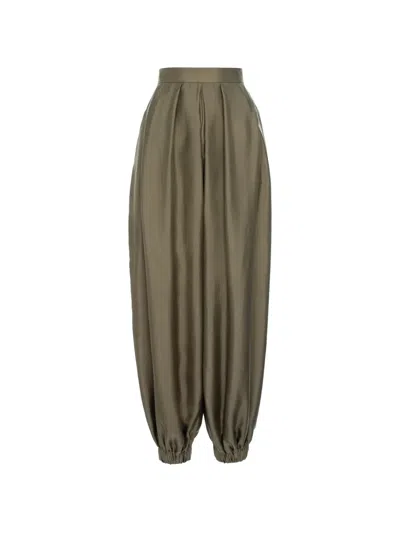 Manurí Bazar Pleated Silk Trousers In Green