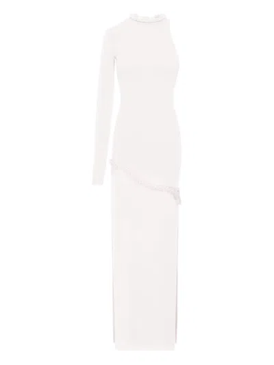 Manurí Candy One-sleeve Braided-detail Maxi Dress In White