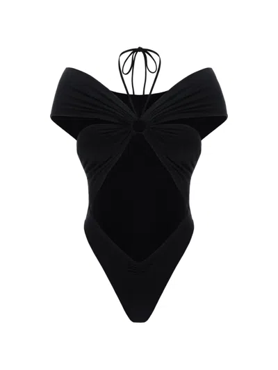 Manurí Eleni Cut-out Off-shoulder Bodysuit In Black