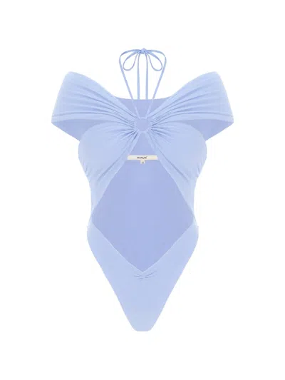 Manurí Eleni Cut-out Off-shoulder Bodysuit In Blue