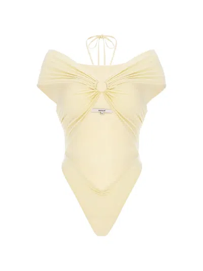 Manurí Eleni Cut-out Off-shoulder Bodysuit In Brown