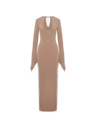 Manurí Maxi Crystal-embellished Cut-out Dress In Neutral