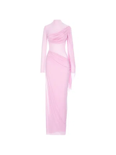 Manurí Medeea Draped Sheer Maxi Dress In Pink