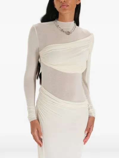 Manurí Medeea Draped Sheer Maxi Dress In White