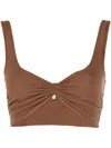 Manurí Gathered Sleeveless Crop Top In Brown