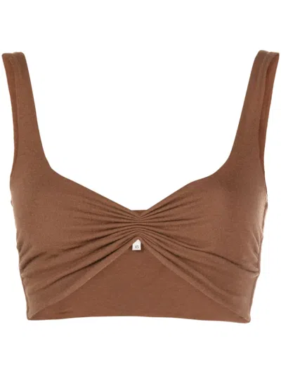 Manurí Gathered Sleeveless Crop Top In Brown