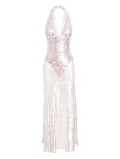 Manurí Pixie Sequin-embellished Halterneck Maxi Dress In Pink