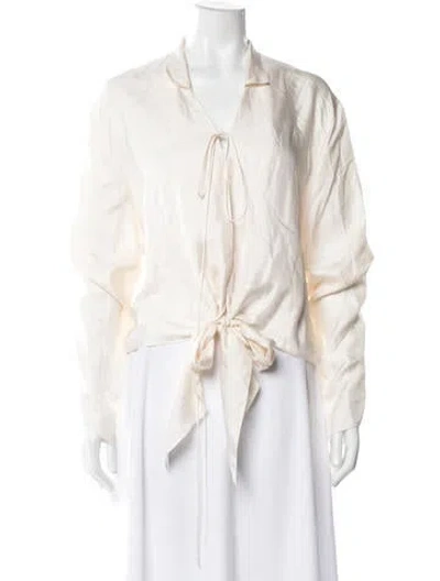 Pre-owned Manurí Silk Tie Neck Blouse In Neutral