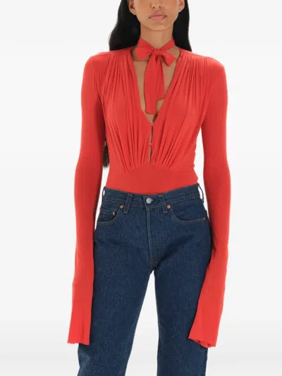Manurí Suki Pleated Bodysuit In Red