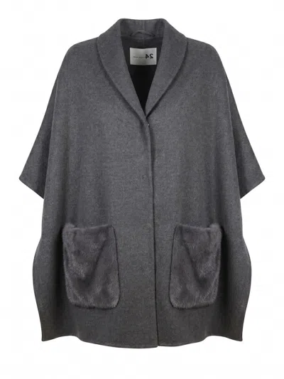 Manzoni 24 Cashmere Cape With Mink Details In Gray