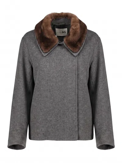 Manzoni 24 Cashmere Jacket With Mink Details In Gray