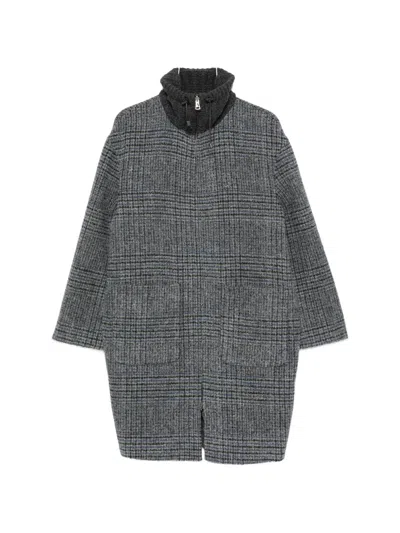 Manzoni 24 체크 패턴 드로스트링 코트 In Gray