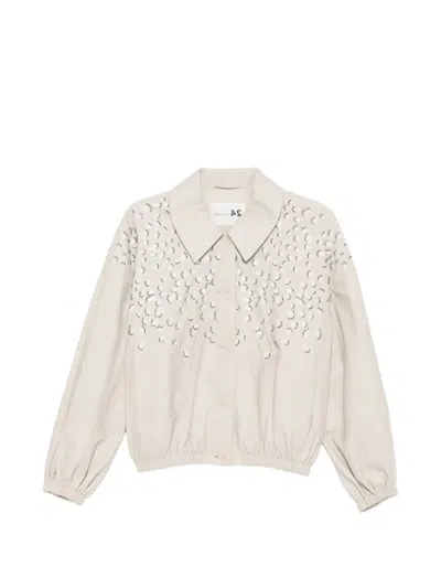 Manzoni 24 Collared Embellished Leather Jacket In Neutral