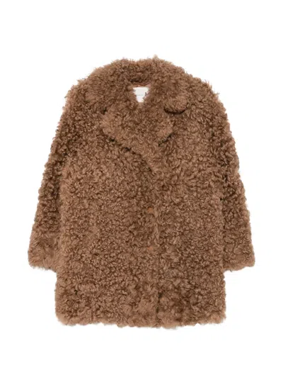 Manzoni 24 Curly-shearling Coat In Brown