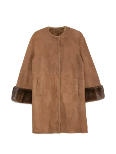 Manzoni 24 Fur-trimmed Collarless Coat In Brown