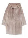 Manzoni 24 Hooded Lamb Shearling Coat In Neutral
