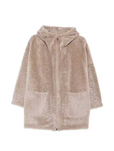 Manzoni 24 Hooded Shearling Coat In Brown