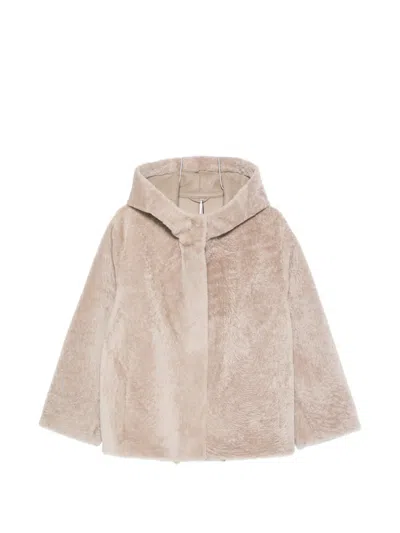 Manzoni 24 Hooded Shearling Jacket In Neutral