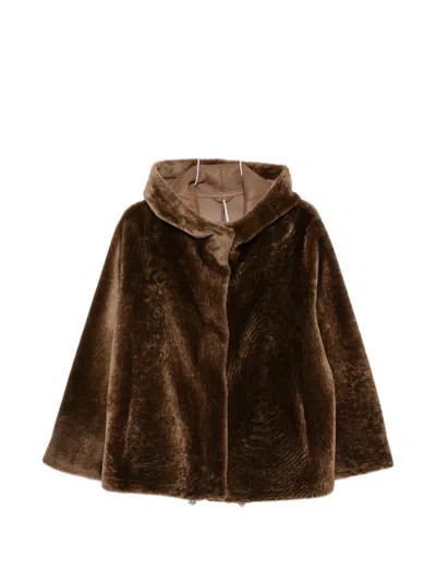 Manzoni 24 Hooded Shearling Jacket In Brown
