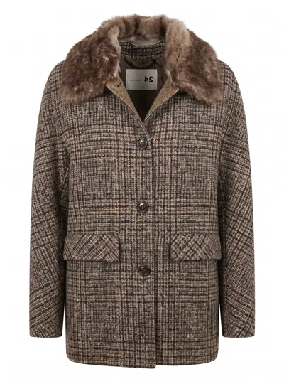 Manzoni 24 Jacket With Shearling Details In Brown