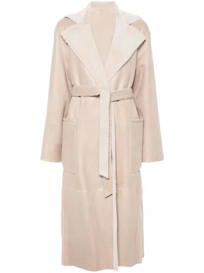 Manzoni 24 Leather Coat In Neutrals